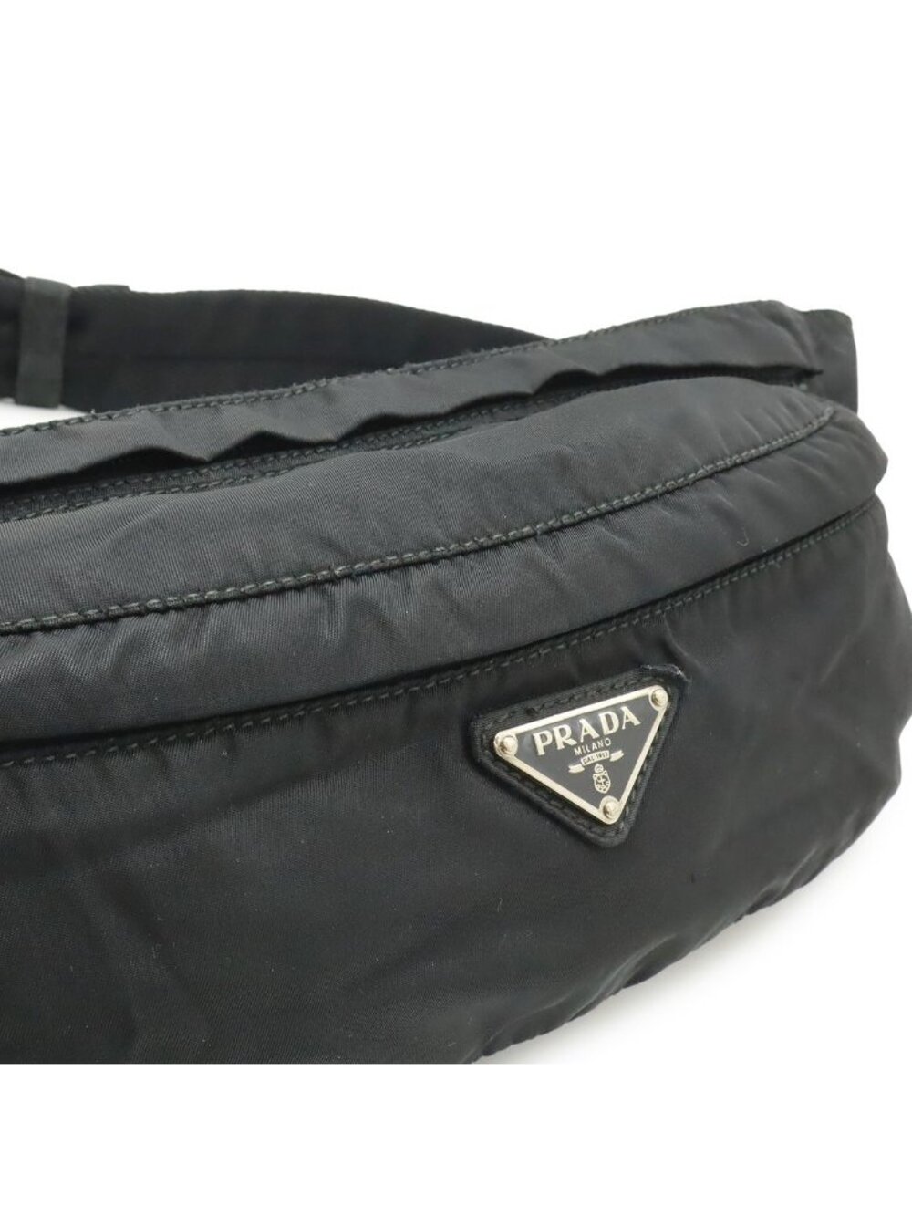 Prada Triangle Logo Belt Bag Waist Pouch Hip Nylon Black Silver - Picture 9 of 9